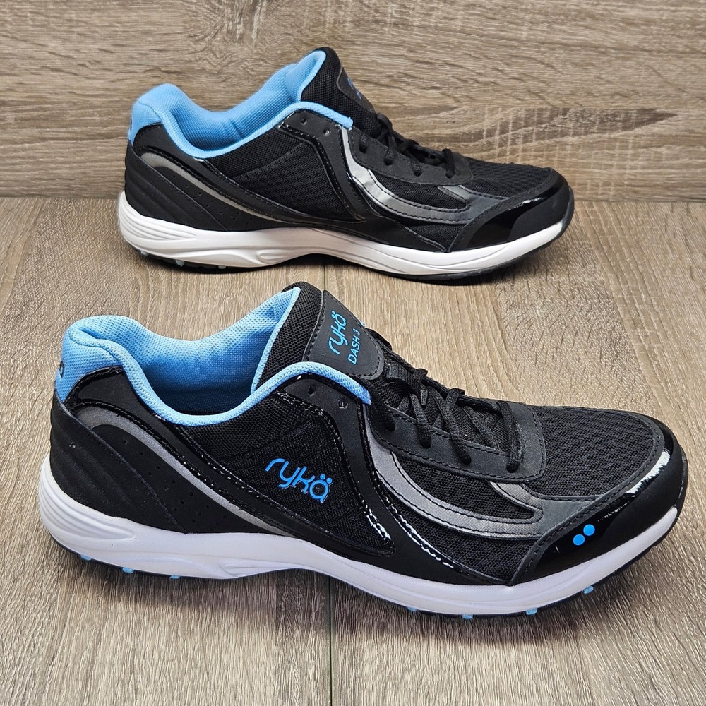 Ryka Dash 3 Womens Walking Shoes Black Blue Silver Mesh Sneakers Size 11M